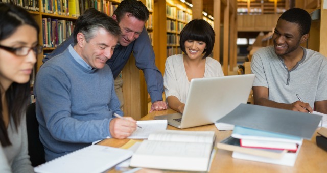 students in library