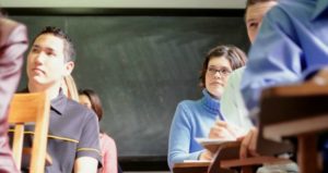 students in college classroom