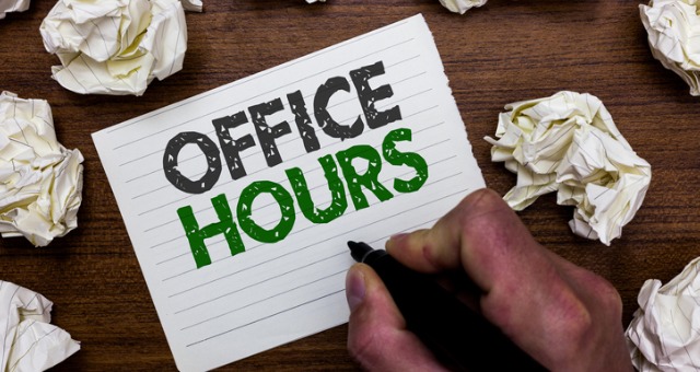 Notecard with "Office Hours" written on it