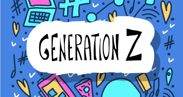 Generation Z with modern-tech doodles surround it