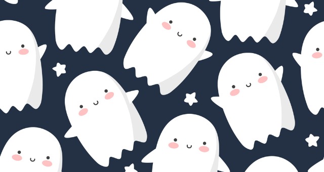 Ghosts and stars appear on black background