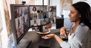 Student talks to numerous other individuals via Zoom conference call