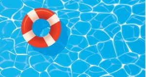 Red pool safety floatie in the water