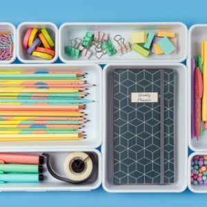 Organized desk supplies and school supplies